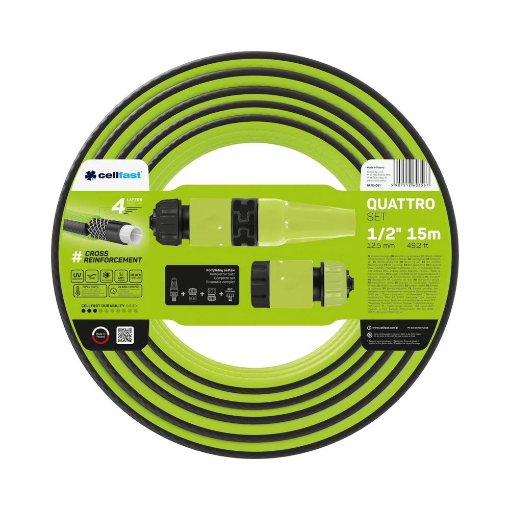 Cellfast Quattro Watering Set 1/2” 15m with Set of Nozzles
