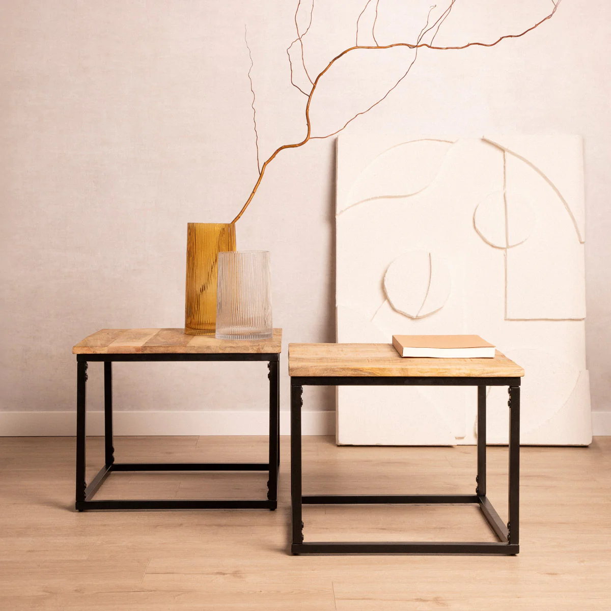 Homla Coffee Table Set  Maya  Solid Mango Wood + Metal  110X60X45 Cm/50X50X40Cm - Image 10