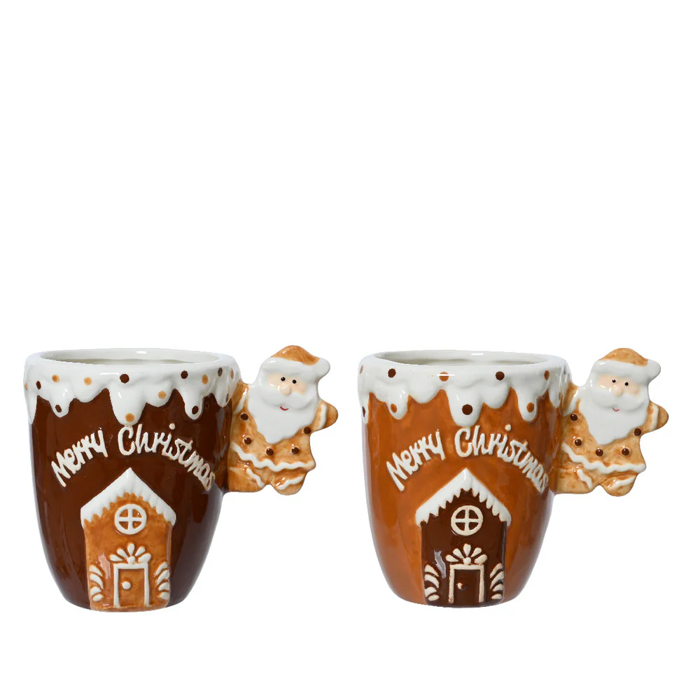 Decoris Dolomite Mug with Cookie Design - 2 Assorted Brown,