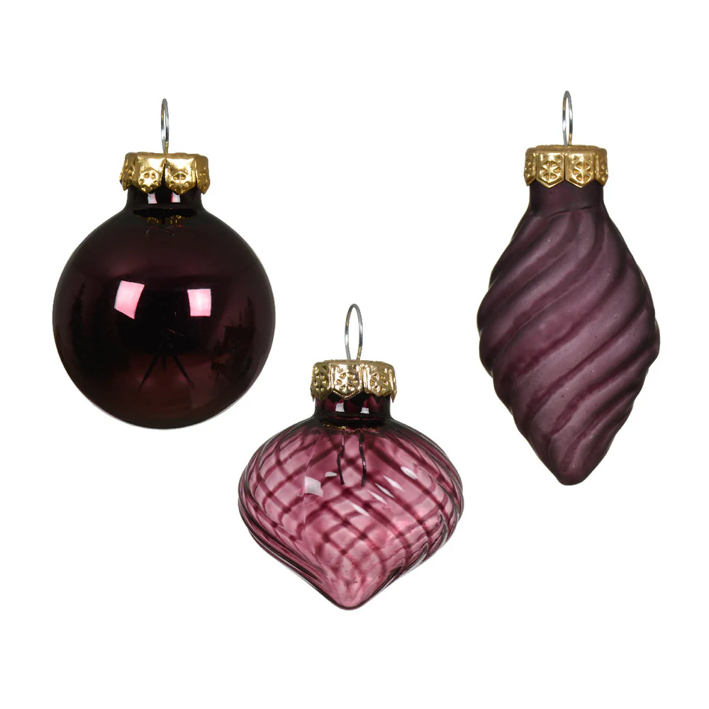 Decoris Glass Bauble Tube of 9 Pieces 3cm - Dark Mauve,