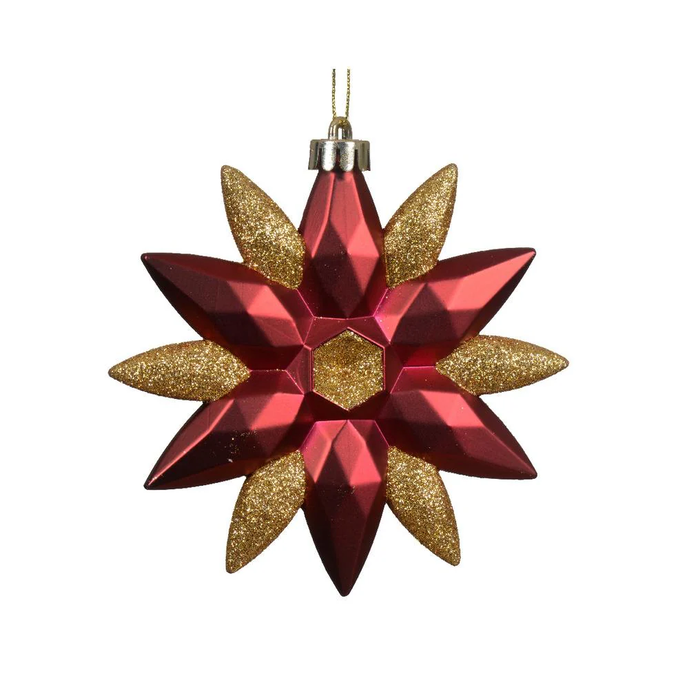 Decoris Hanging Shatterproof Star with Gold Glitter 12cm - Oxblood,