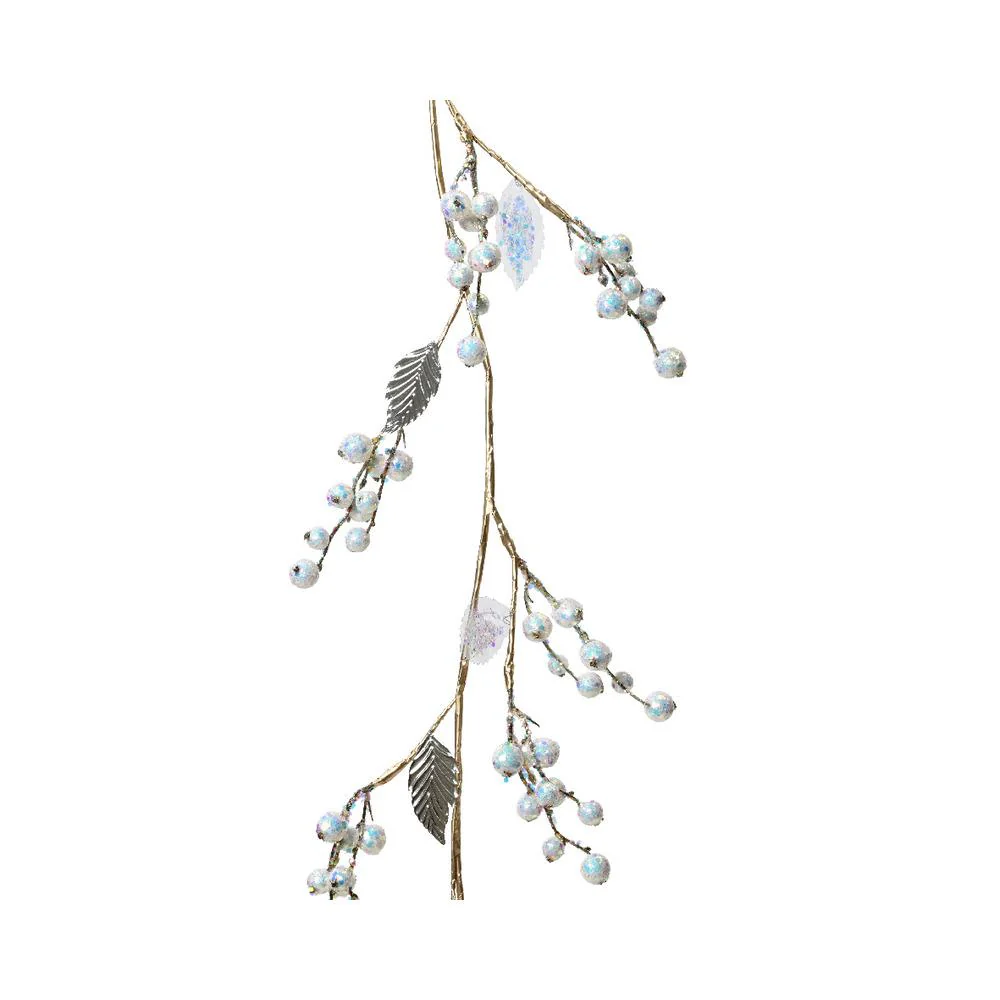 Decoris Plastic Garland with Foam Berries and Glitter Leaf 10 x 120cm - Iridescent,