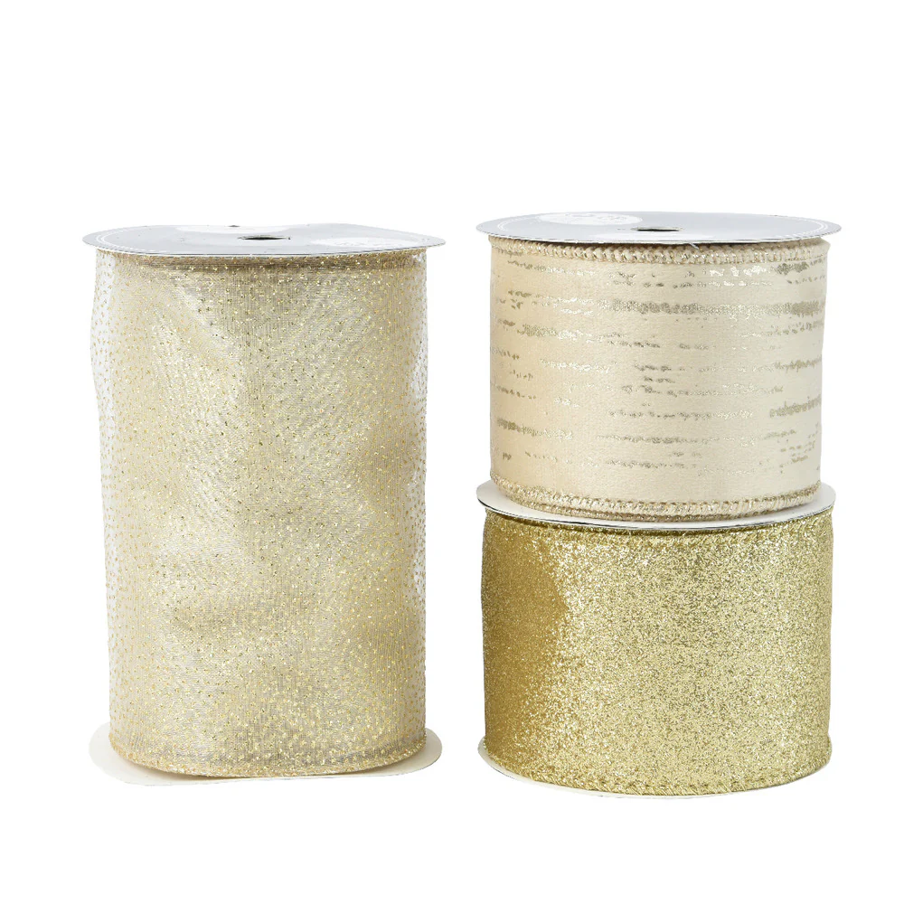 Decoris Polyester Ribbon 270cm - 3 Assorted Gold,