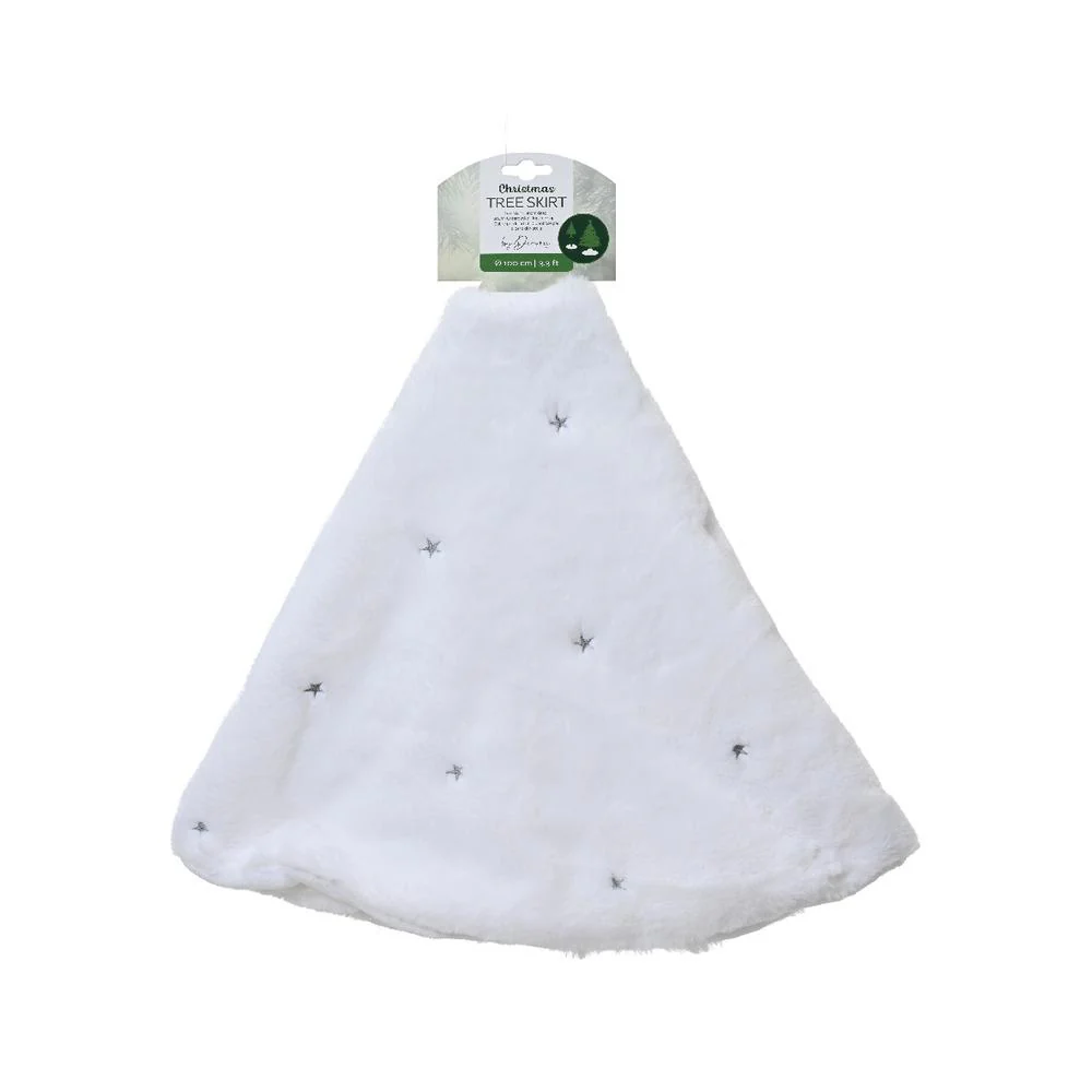 Decoris Polyester Tree Skirt with Silver Stitching 90cm - White,