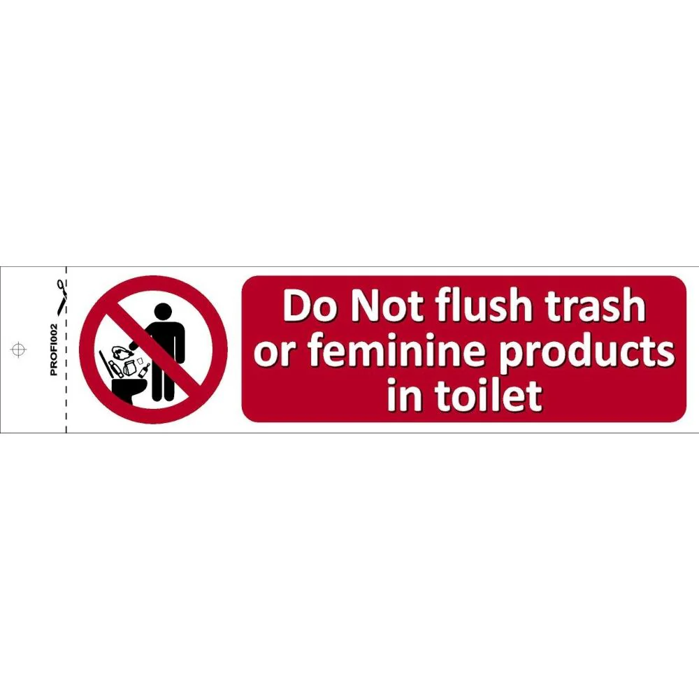 DO NOT FLUSH TRASH OR FEMMINI PRODUCTS IN TOILET - STICKER 19X5CM