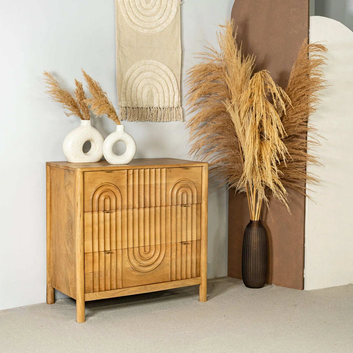 Homla Dresser  Surat  Solid Mango Wood With 3 Drawers  76X40X75cm - Image 4