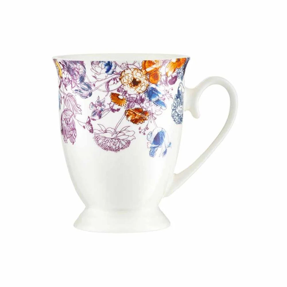 FOOTED MUG 300ML, PINK FLOWERS NEW BONE CHINA - DIANA