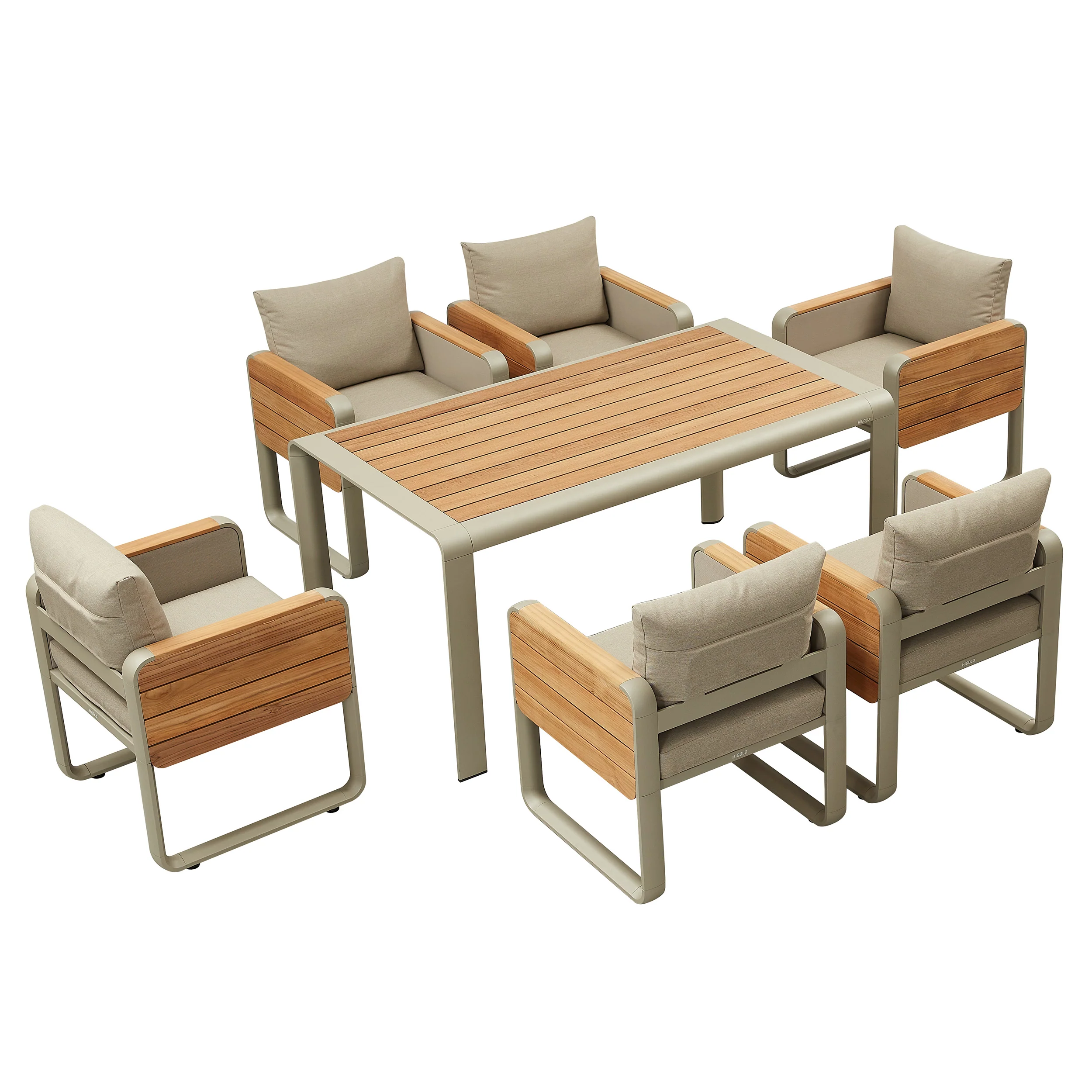 HiGold Nottingham Dining Set with 6 Chairs - Taupe/Teak Wood