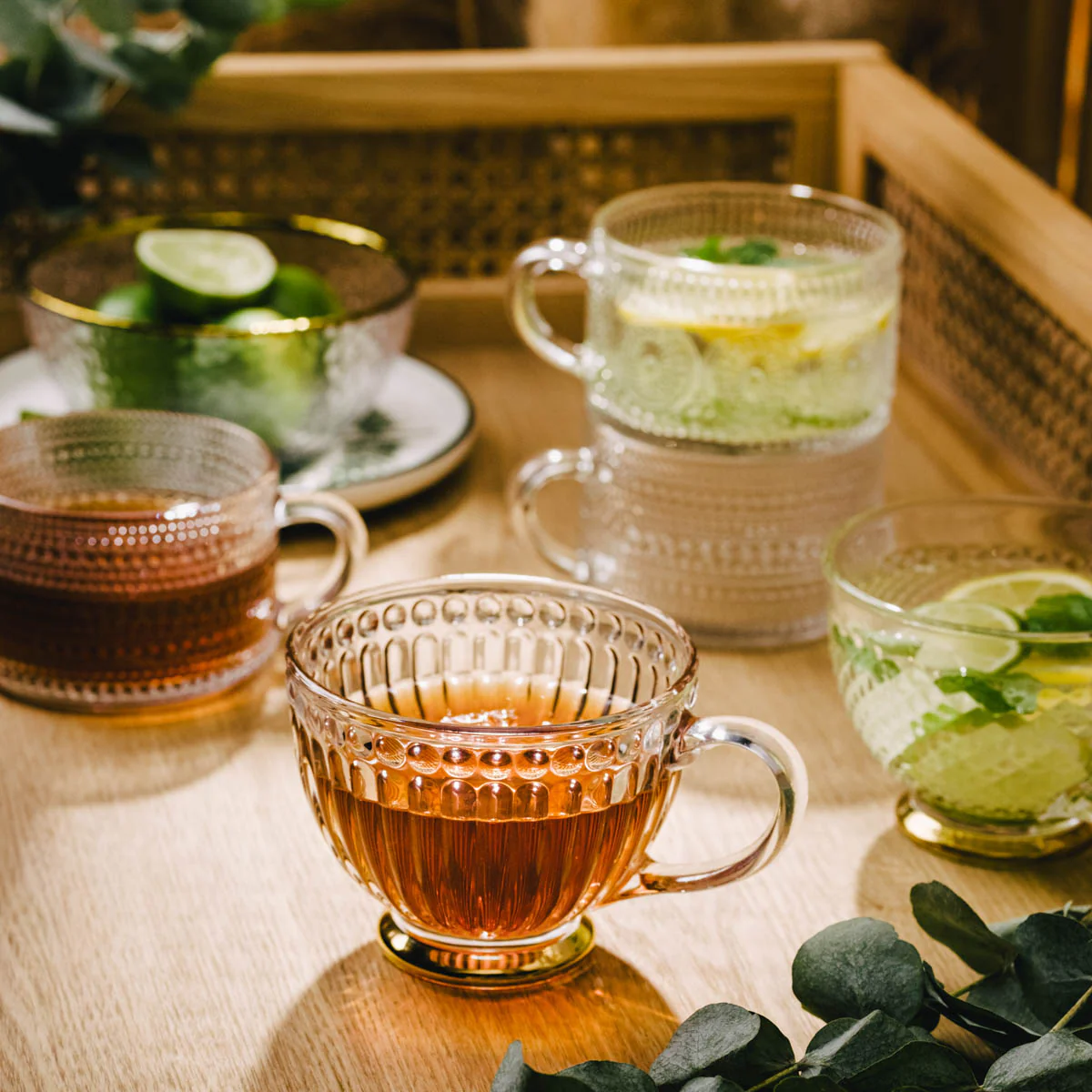 Homla Barrel Glass Cup 360ml - Transparent with Gold Base - Image 4