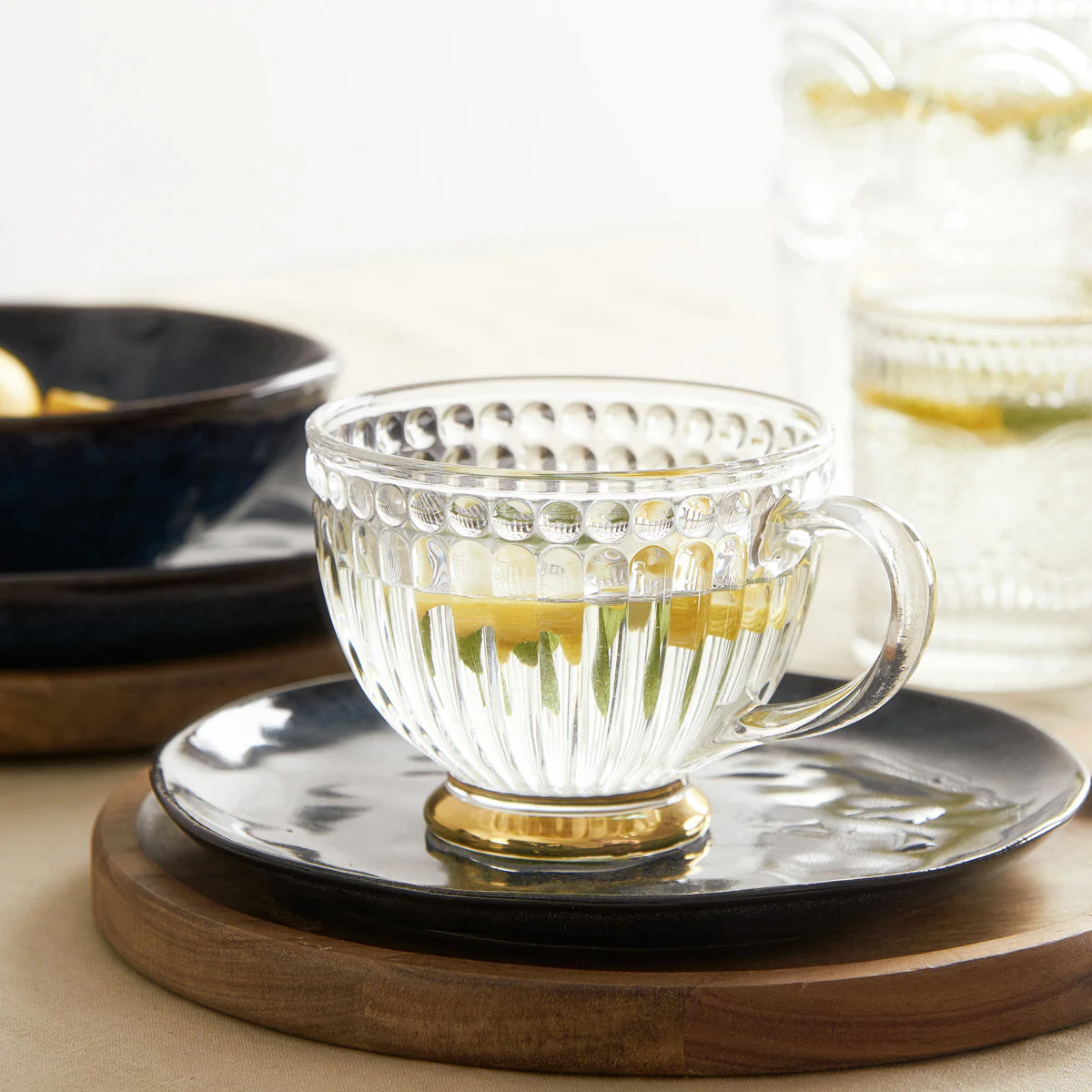 Homla Barrel Glass Cup 360ml - Transparent with Gold Base - Image 9