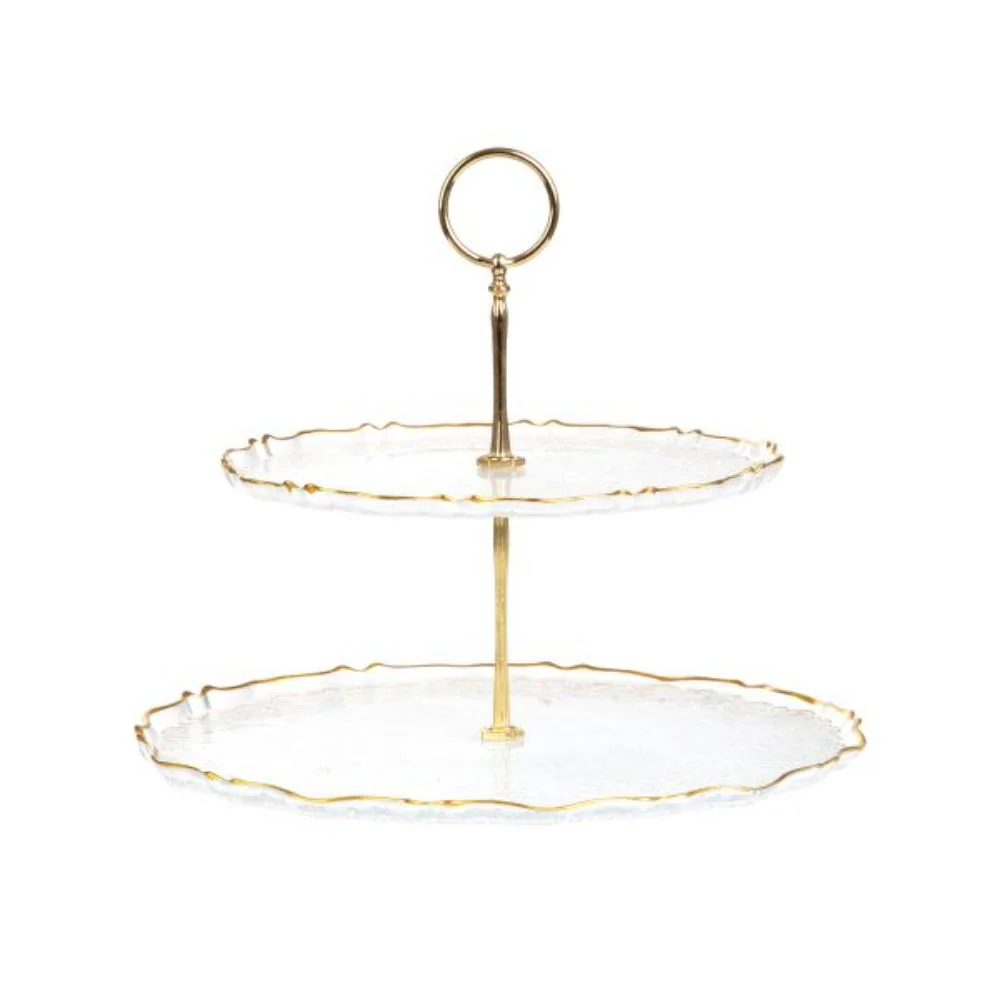 Homla Lisala 2 Tier Cake Stand 21/ 28cm - Transparent with Gold Rim