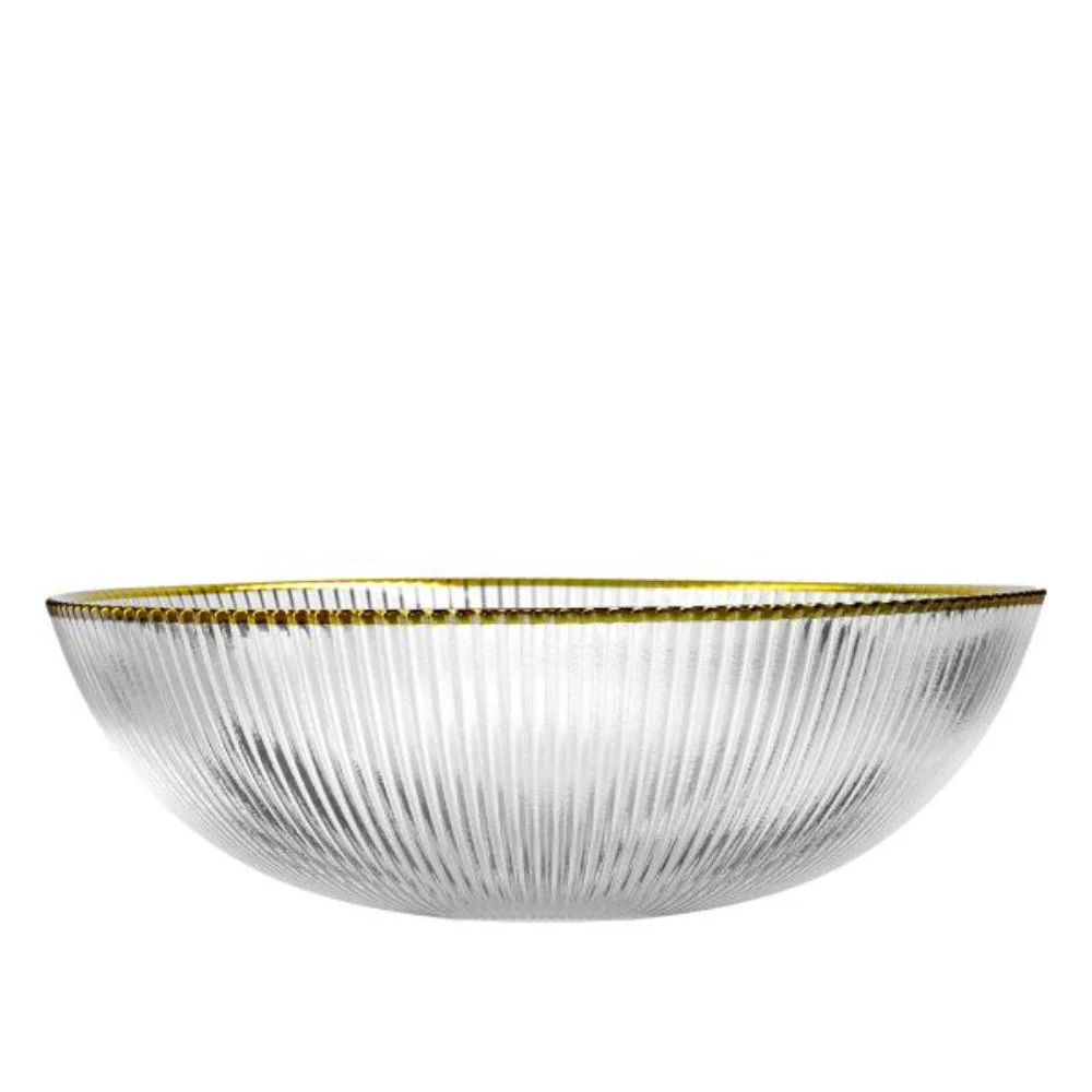 Homla Megalo Glass Bowl 25cm - Transparent with Gold Rim