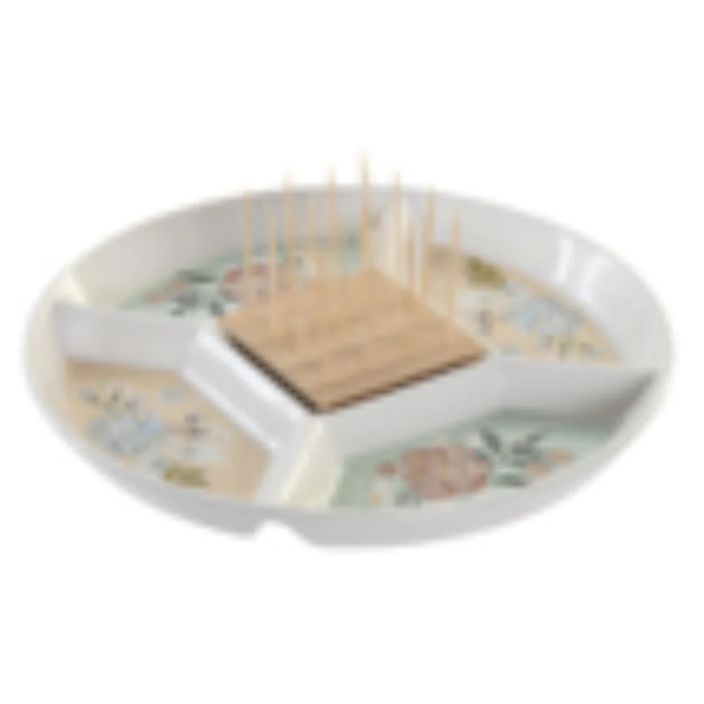 iDecor Stoneware Bamboo Aperitiv Set 23.5 x 23.5 x 3cm - Green Flowers