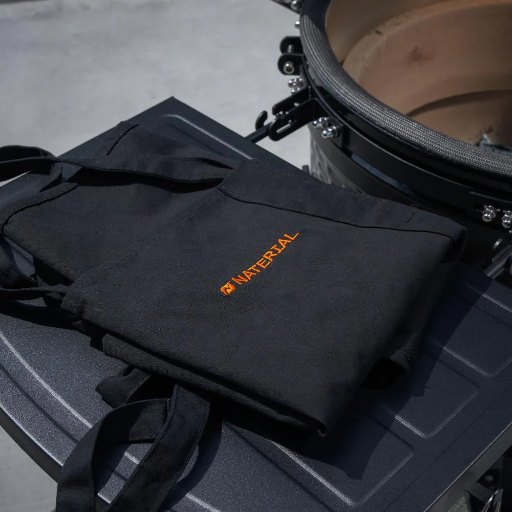 Naterial BBQ Apron in black with Naterial logo in Orange 100% Cotton. - Image 3