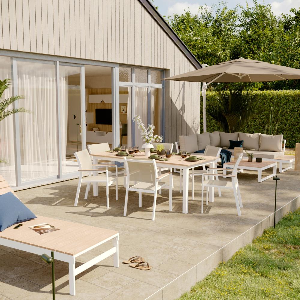 Naterial Clara Dining Set With 8 Armchairs - Table 2x1m Aluminum Synthetic Wood - White - Image 2