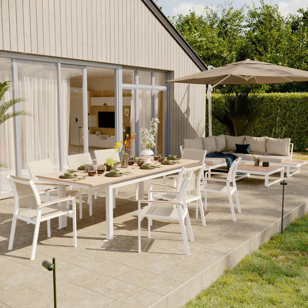 Naterial Clara Dining Set With 8 Armchairs - Table 2x1m Aluminum Synthetic Wood - White - Image 3
