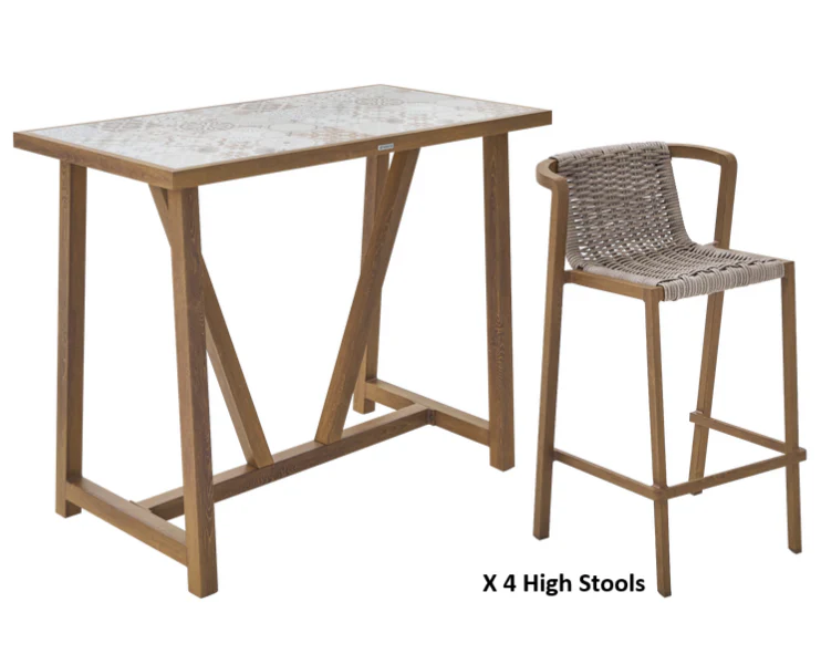 Naterial Gaia High Bar Set With 4 High Stools & High Table 126x65.5cm Wood Effect - Image 2