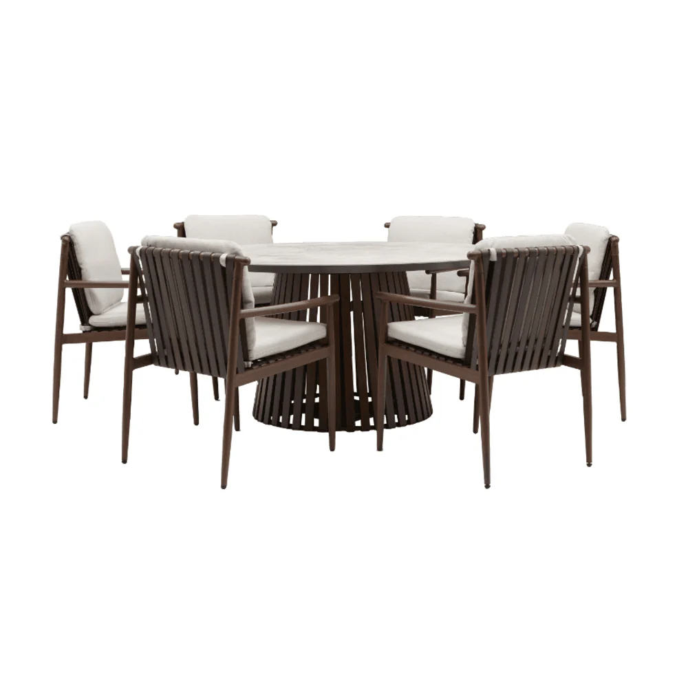 Naterial Retro Dining Set With 6 Armchairs & Round Table D150cm - Image 2