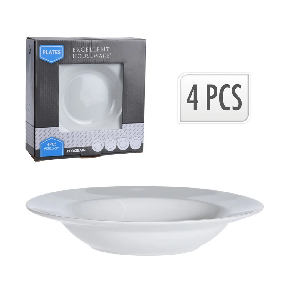 Porcelain Deep Plate 20.5cm x4 - White,