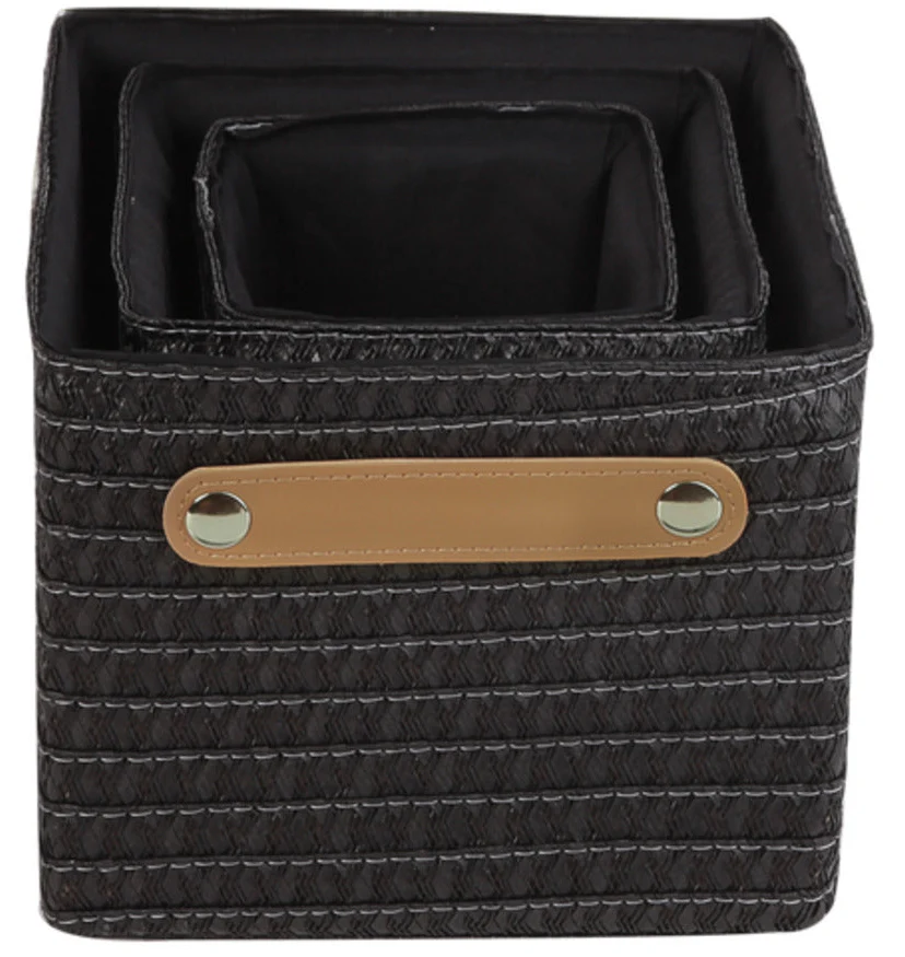 Sensea Paille Basket Set Of 3 - Paris Black