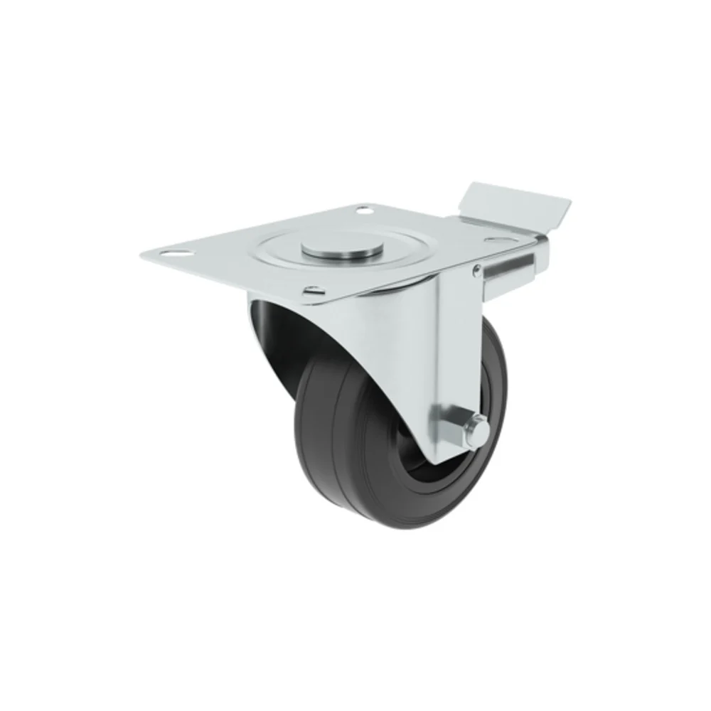 Standers 1 Caster 80Mm 360Ã‚Â°, Plate Steel Brake, Indoor/Outdoor Black Wheel