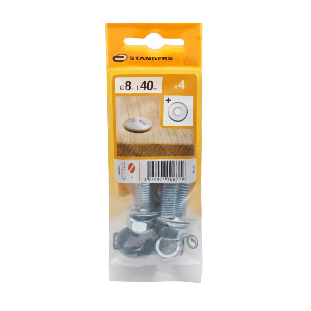 Standers B18 Screw, Nut and 1 Washer CROSS-SLOTTED STEEL 8X40 4Pcs