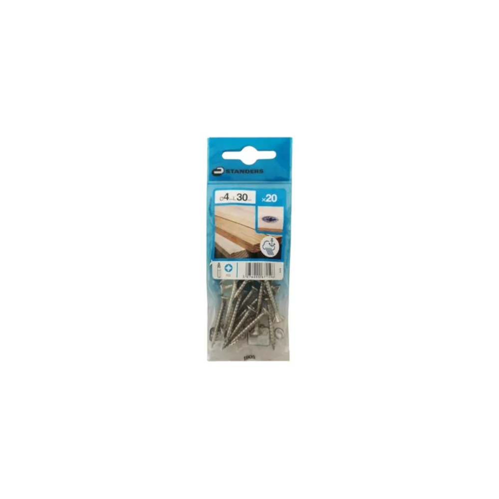 Standers SS Countersunk Chipboard Screws 4 x 30mm - 20 Pieces