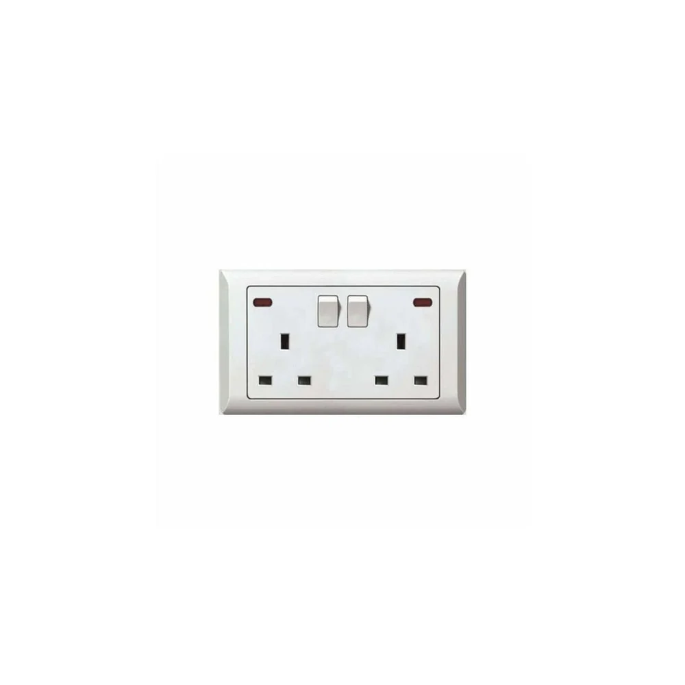 Taili Apex 13A 2 Gang DP Switched Socket with Neon - White
